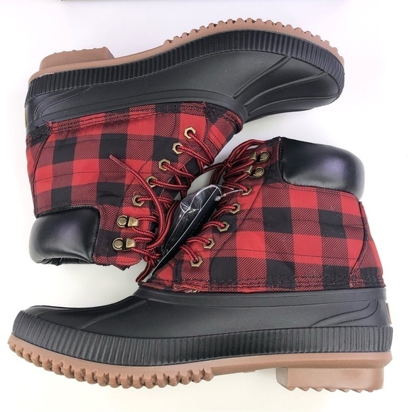 Tommy Hilfiger Plaid Red Black Colins 4 Duck Boots Size 11M - Picture 4 of 8